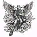 an army cowboy with angel wings tattoo design idea