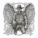 an army cowboy with angel wings tattoo design idea