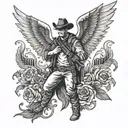 an army cowboy with angel wings tattoo design idea