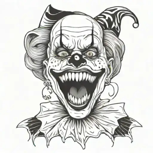 woman dressed as gothic clown with creepy smile and showing teeth tattoo design idea