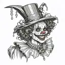 woman dressed as gothic clown with creepy smile and showing teeth tattoo design idea