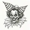woman dressed as gothic clown with creepy smile and showing teeth tattoo design idea