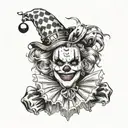 woman dressed as gothic clown with creepy smile and showing teeth tattoo design idea