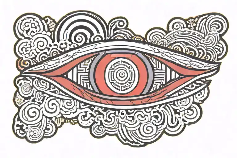 A bold and vibrant tattoo featuring Itachi's eyes in a traditional Japanese art style, symbolizing power and resilience tattoo design idea