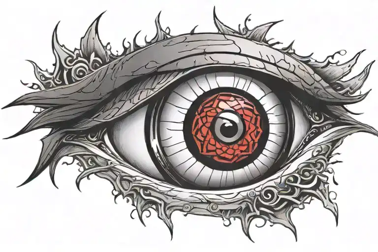 A powerful eye design incorporating elements of Itachi's Mangekyou Sharingan tattoo design idea