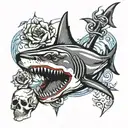 shark and skull tattoo design idea