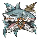 shark and skull tattoo design idea