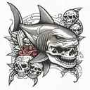 shark and skull tattoo design idea