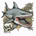 shark and skull tattoo design idea