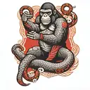 Imagine an snake choking a gorilla black and white red Japanese tattoo tattoo design idea