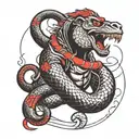 Imagine an snake choking a gorilla black and white red Japanese tattoo tattoo design idea
