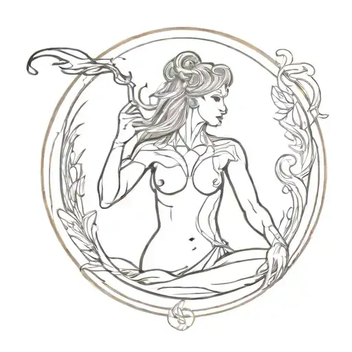 sagitarrius, aquarius, capricorn goddess emerging tattoo design idea