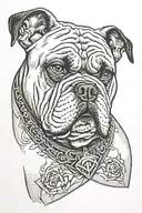 mack bulldog with red "TCT" diamond on chest with 04/20/17 on his collar tattoo design idea