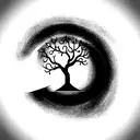 a zen circle made of waves, the smiling eyes of a Buddha and a tree of life. include ideas of breath tattoo design idea