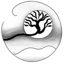 a zen circle made of waves, the smiling eyes of a Buddha and a tree of life. include ideas of breath tattoo design idea