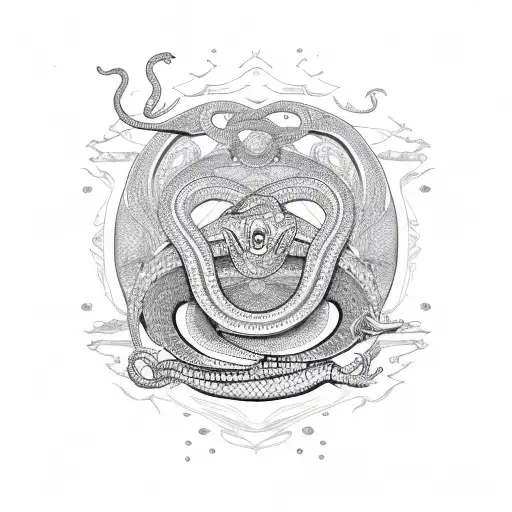 Uroboros snake with sword in the middle tattoo design idea