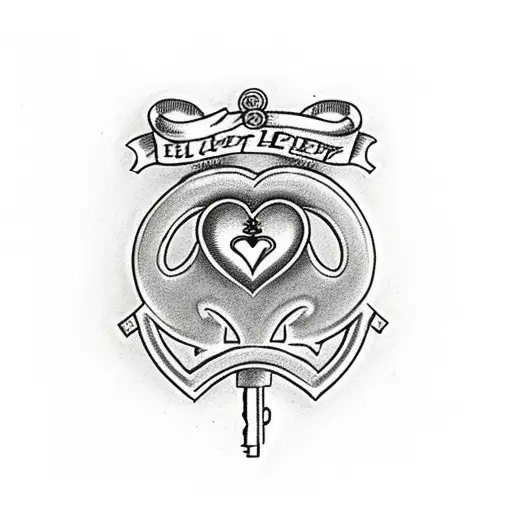 heart lock and key commission the key contains the initials CWT tattoo design  tattoo design idea