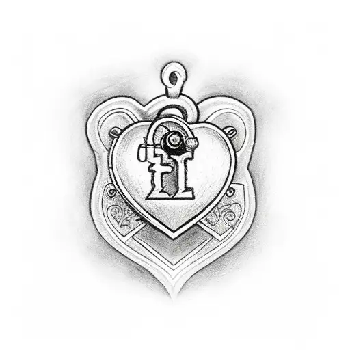 heart lock and key commission the key contains the initials CWT tattoo design  tattoo design idea