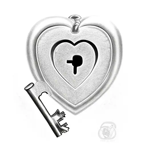 heart lock and key commission the key contains the initials CWT tattoo design  tattoo design idea