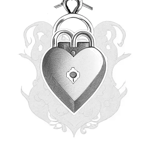 heart lock and key commission the key contains the initials CWT tattoo design idea