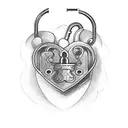 heart lock and key contains the initials C W T tattoo design idea