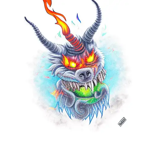 chupacabra with flames tattoo design idea