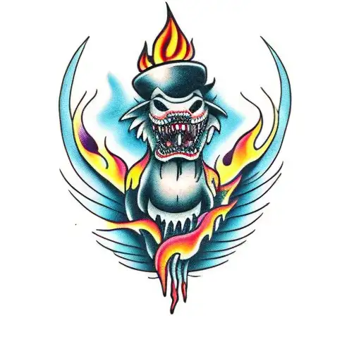 chupacabra with flames tattoo design idea