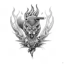 chupacabra with flames tattoo design idea