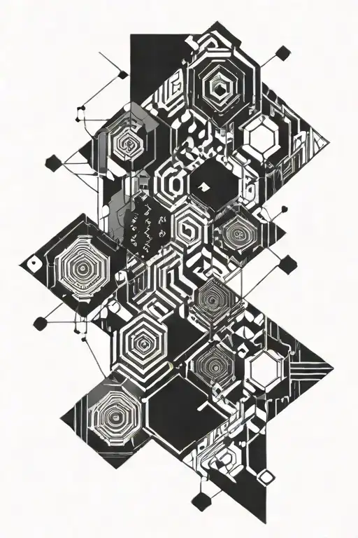 Abstract geometric design incorporating binary code elements tattoo design idea