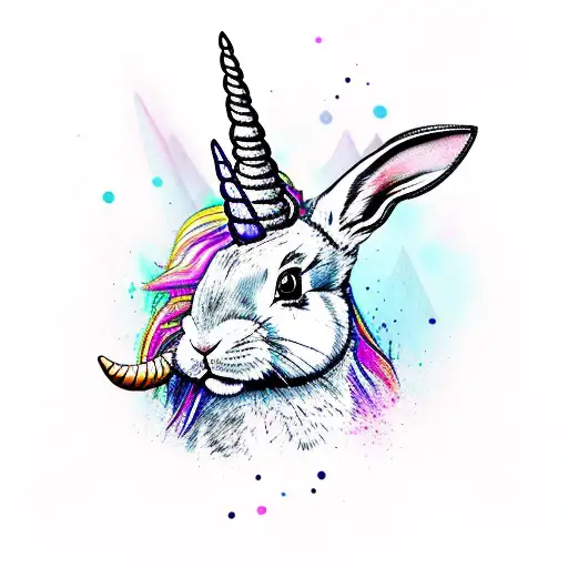 a Bunny with the horn of a Unicorn on its forehead  tattoo design idea