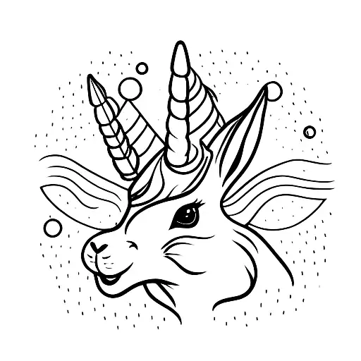 a Bunny with the horn of a Unicorn on its forehead  tattoo design idea