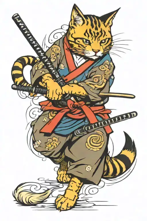 Samurai cat tattoo design idea