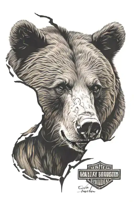 grizzly face with Harley Davidson logo at bottom with state of Arizona outline around entire mage tattoo design idea