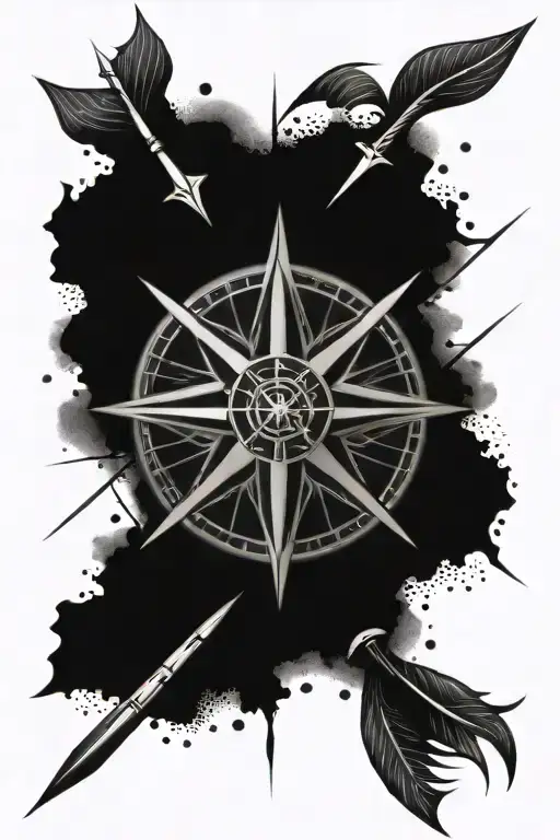 compass rose and tribal arrow tattoo design idea