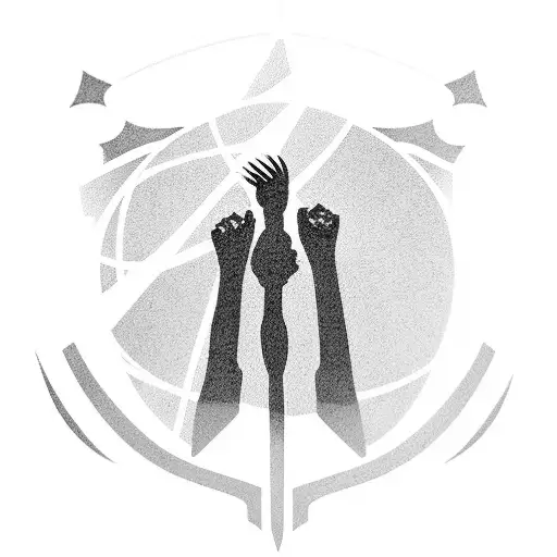 A silhouette of a father and daughter holding hands, with a soccer field and stadium in the background, representing your shared passion for sports tattoo design idea