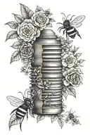 rib cage flowers and bee hive tattoo design idea