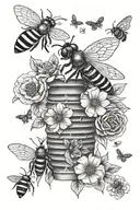 rib cage flowers and bee hive tattoo design idea