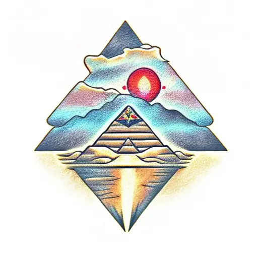 hieroglyphics, pyramid, king tut, sun, dessert tattoo design idea