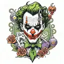 joker with haha in the background tattoo design idea