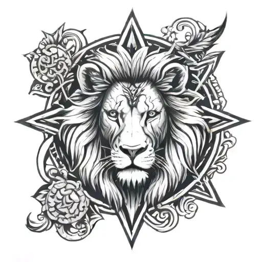lion clock face tattoo design idea