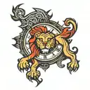 lion clock tower tattoo design idea