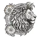 lion clock face tattoo design idea
