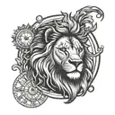 lion clock face tattoo design idea