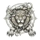 lion clock face tattoo design idea