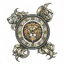 lion clock face tattoo design idea