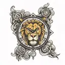 lion clock face tattoo design idea