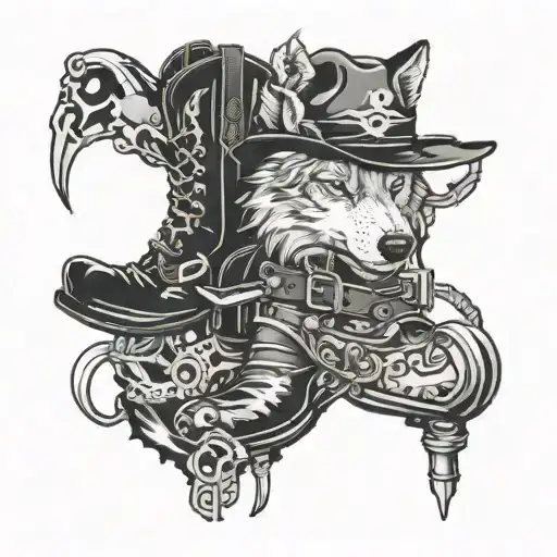 wolf, scorpion, cowboy hat, controller, and keyblade, cowboy boots  tattoo design idea