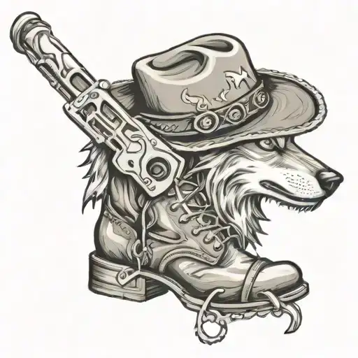 howling wolf, Durango scorpion, woody cowboy hat, controller, kingdom hearts  keyblade, and woody cowboy boots  tattoo design idea