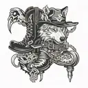 wolf, scorpion, cowboy hat, controller, and keyblade, cowboy boots  tattoo design idea
