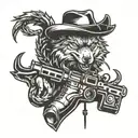 wolf, scorpion, cowboy hat, controller, and keyblade, cowboy boots  tattoo design idea
